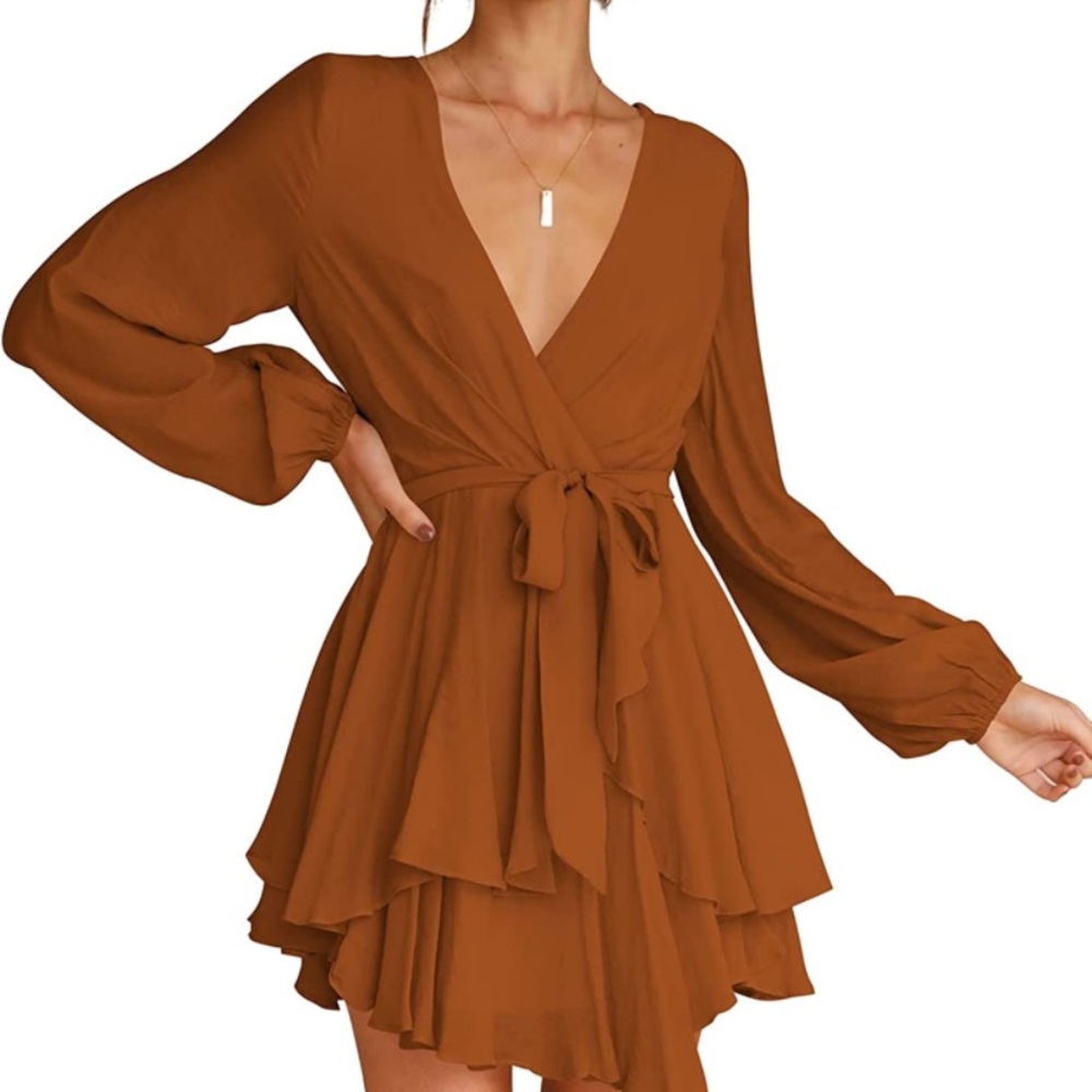 Size XS Brown Long Sleeve Mini Dress